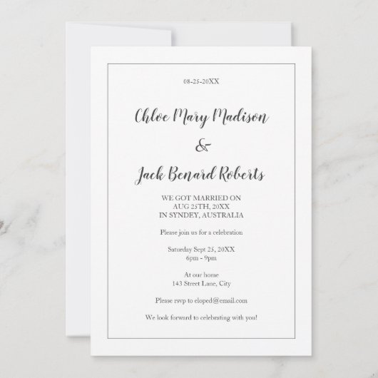 Wir haben eine einfache Heiratsankündigung mit Dat Einladung (Rückseite)