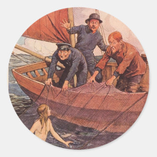 Wir haben eine Meerjungfrau gefangen! Vintag Runder Aufkleber