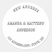 Wir haben eine neue Adresse Runder Aufkleber (Vorderseite)