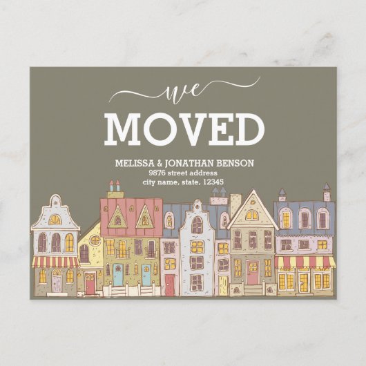 Wir haben eine neue Zuhause-Adresse übertragen Ankündigungspostkarte (Vorderseite)