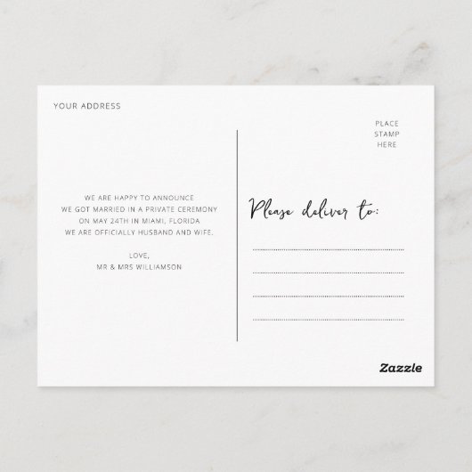 Wir haben eine romantische Hochzeitsankündigung Postkarte (Rückseite)