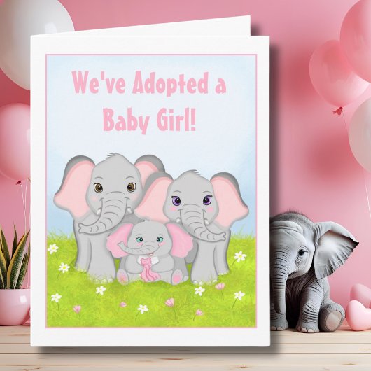 Wir haben eine Sweet Baby Girl Elephant Familie Ad Karte