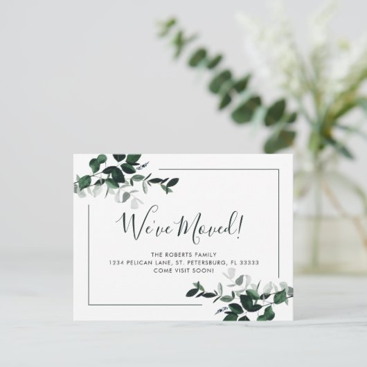 Wir haben Emerald Green Eucalyptus New Address Ann Ankündigungspostkarte (Stehend Vorderseite)