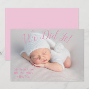Wir haben es gemacht, Foto Stats Script Baby Girl Ankündigung