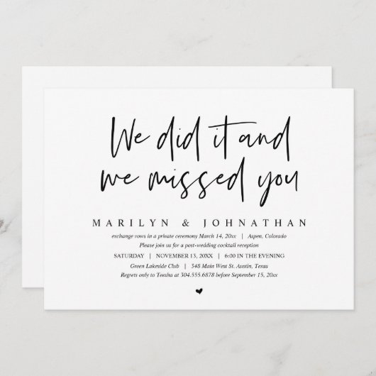 Wir haben es getan und wir haben dich vermisst, Ho Einladung (Vorne/Hinten)