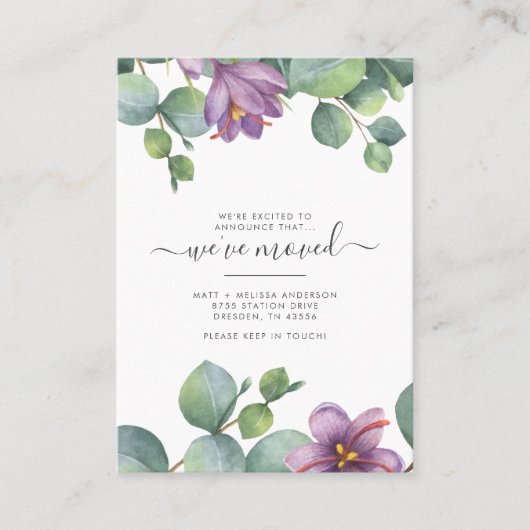 Wir haben Eukalyptus-Adressenänderung verschoben Visitenkarte (Vorderseite)