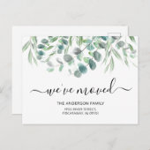 Wir haben Eukalyptus Foliage neu Zuhause bewegt Ankündigungspostkarte (Vorne/Hinten)