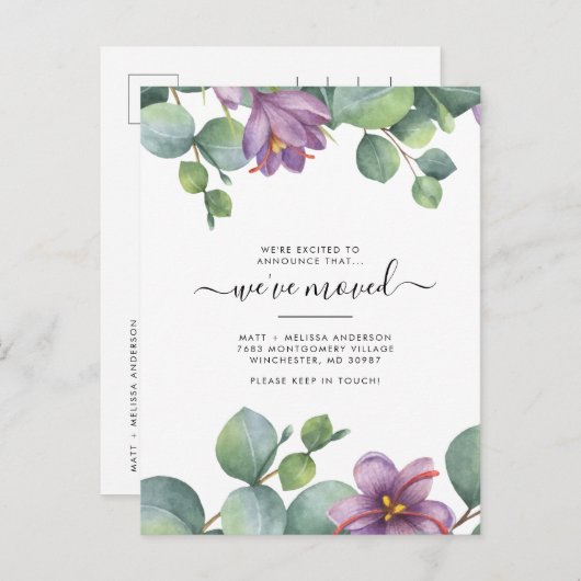 Wir haben Eukalyptus Greenery Lila bewegt Postkarte (Vorne/Hinten)