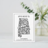 Wir haben Floral Mandala Alabama Staat Neue Zuhaus Ankündigungspostkarte (Stehend Vorderseite)