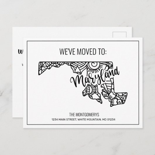 Wir haben Floral Mandala Maryland Staat bewegt Ankündigungspostkarte (Vorne/Hinten)