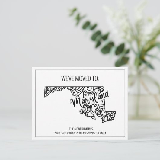 Wir haben Floral Mandala Maryland Staat bewegt Ankündigungspostkarte (Stehend Vorderseite)