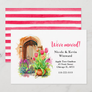 Wir haben Florale rosa Tulpen Tür verschoben Ankündigung