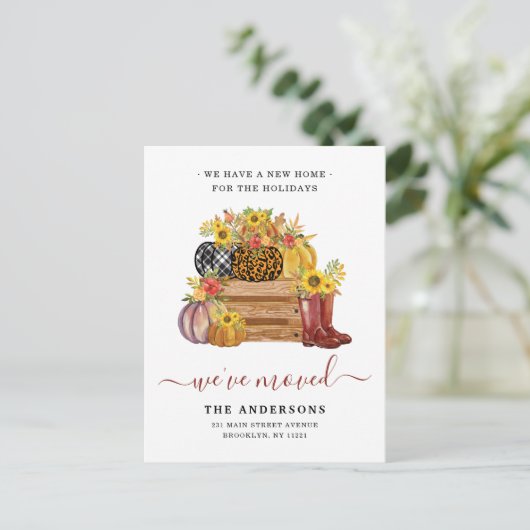 Wir haben Florenkürbis bewegt Sonnenblumen Ankündigungspostkarte (Stehend Vorderseite)