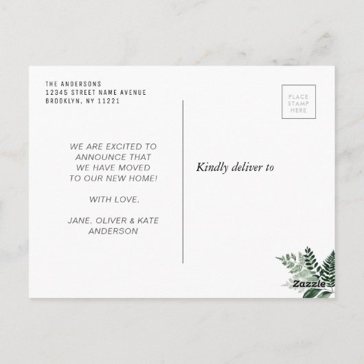 Wir haben Foliage-Buchstaben verschoben Neue Zuhau Postkarte (Rückseite)