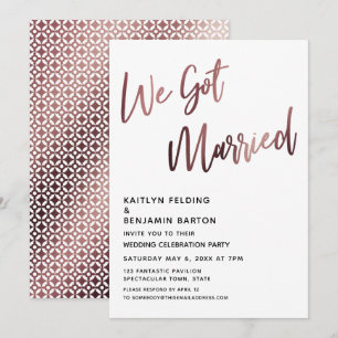 Wir haben geheiratet Rose-Gold Hochzeitsempfang Einladung
