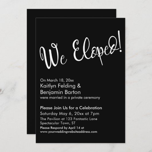 Wir haben gepflückt! Black Modern Post Wedding Cel Einladung (Vorne/Hinten)