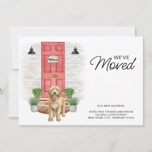 Wir haben Golden Doodle Red Door Moving Ankündigung (Vorderseite)