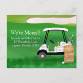 Wir haben Golf Cart mit bewegten Boxen verschoben Ankündigungspostkarte (Vorderseite)