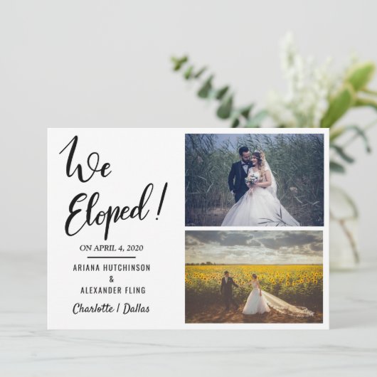 Wir haben handgeschriebenes Lässiges Zwei-Hochzeit Ankündigung (Stehend Vorderseite)