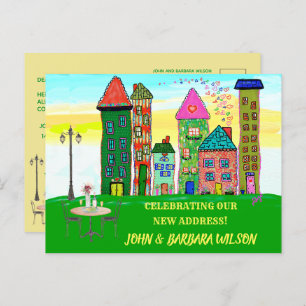 Wir haben Haushalts-Stadthäuser umgezogen und eine Ankündigungspostkarte