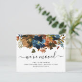Wir haben Herbst Navy Blue Brown Floral Moving Ankündigungspostkarte (Stehend Vorderseite)