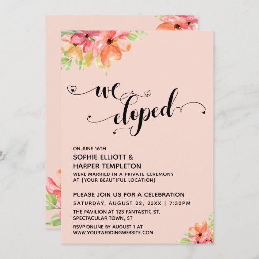 Wir haben Herz-Script-Watercolor-Blume Einladung (Vorne/Hinten)