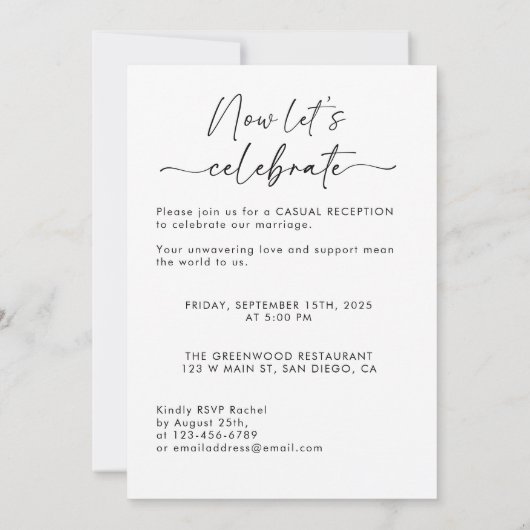 Wir haben jetzt gekocht und feiern das Elopement-P Einladung (Rückseite)