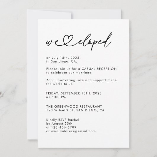 Wir haben jetzt gekocht und feiern den Elopement-E Einladung (Rückseite)