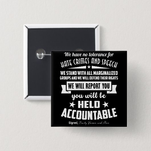 Wir haben keine Toleranz für Hass-Verbrechen-Knopf Button (Vorne & Hinten)