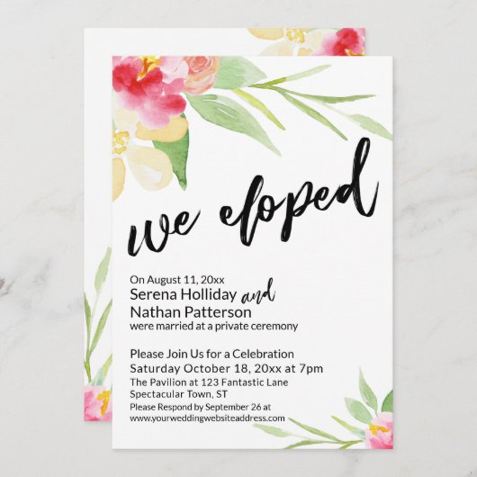 Wir haben Lässiges Skript mit Watercolor-Blume ver Einladung (Vorne/Hinten)