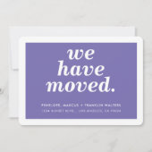 WIR HABEN moderne minimale neue Adresse lila Ankündigung (Vorderseite)