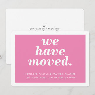 WIR HABEN moderne minimale neue Adresse Pink MOVVI Ankündigung