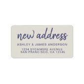 Wir haben Navy Blue Gray New Address Label verscho Adressaufkleber (Vorne)