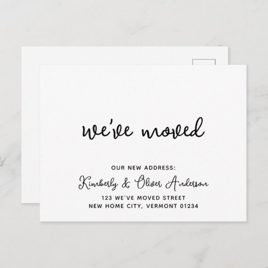 Wir haben neue Adresse Modern Calligrafy Moving Ankündigungspostkarte (Vorne/Hinten)
