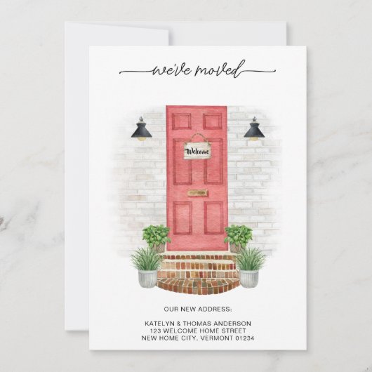 Wir haben neue Adresse Moderne Wasserfarbenrote Tü Ankündigung (Vorderseite)