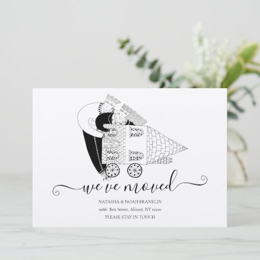 Wir haben neue Zuhause Schwarz-Weiß-Rustikal versc (Stehend Vorderseite)