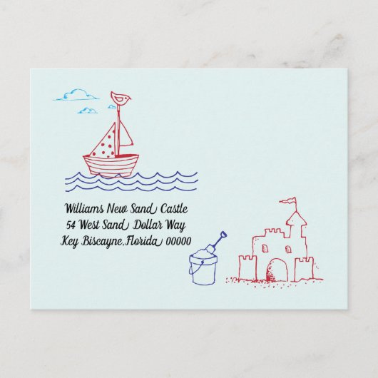 Wir haben neues Zuhause-Adressen-Segel-Boot bewegt Ankündigungspostkarte (Vorderseite)