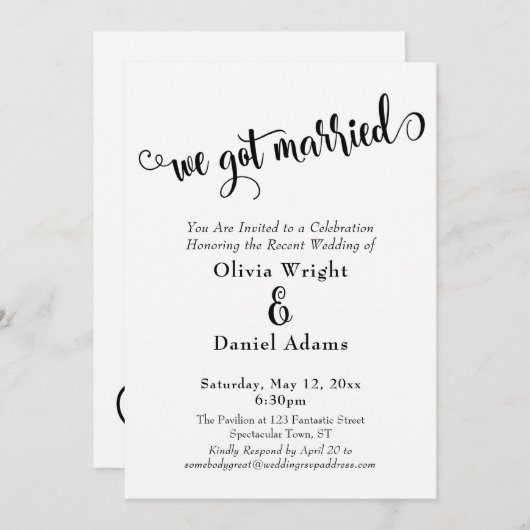 Wir haben nur Verheirateten Schwarz-weißen Empfang Einladung (Vorne/Hinten)