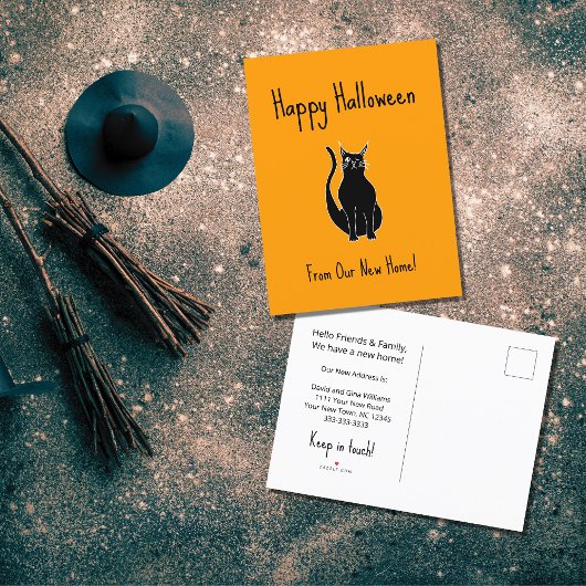 Wir haben Orange Halloween Black Cat Moving Ankündigungspostkarte