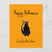 Wir haben Orange Halloween Black Cat Moving Ankündigungspostkarte (Vorderseite)
