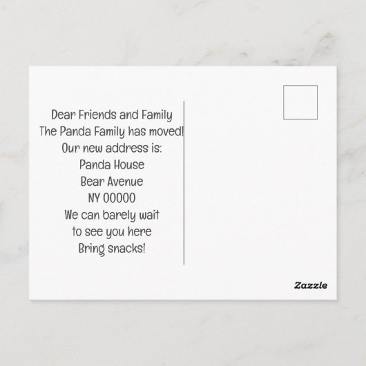 Wir haben Panda Moving Ankündigung Postkarte versc (Rückseite)