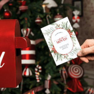 Wir haben Poinsettia Berry Greenery bewegt Ankündigungspostkarte