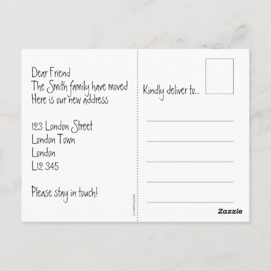 Wir haben Postcard verschoben - personalisieren Postkarte (Rückseite)