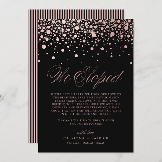 Wir haben Rose Gold Foil Confetti Black Wedding Ankündigung (Vorne/Hinten)