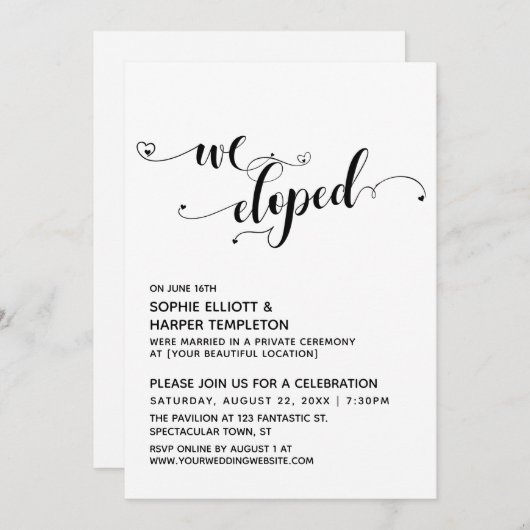 Wir haben Schwarz-Weiß-Script mit Herz-Empfang Einladung (Vorne/Hinten)