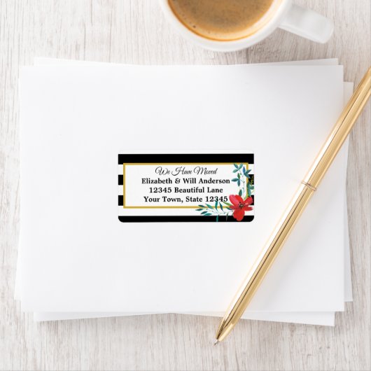 Wir haben Schwarz-Weiß-Streifen mit Blume verschob Adressaufkleber (Insitu)