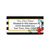 Wir haben Schwarz-Weiß-Streifen mit Blume verschob Adressaufkleber (Vorne)