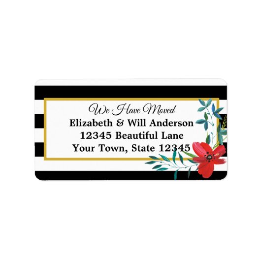 Wir haben Schwarz-Weiß-Streifen mit Blume verschob Adressaufkleber (Vorne)