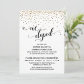 Wir haben Script, Gold Confetti, Empfang Einladung (Stehend Vorderseite)