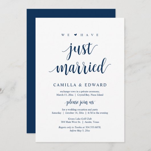 Wir haben soeben geheiratet, Hochzeitsfeier Party Einladung (Vorne/Hinten)